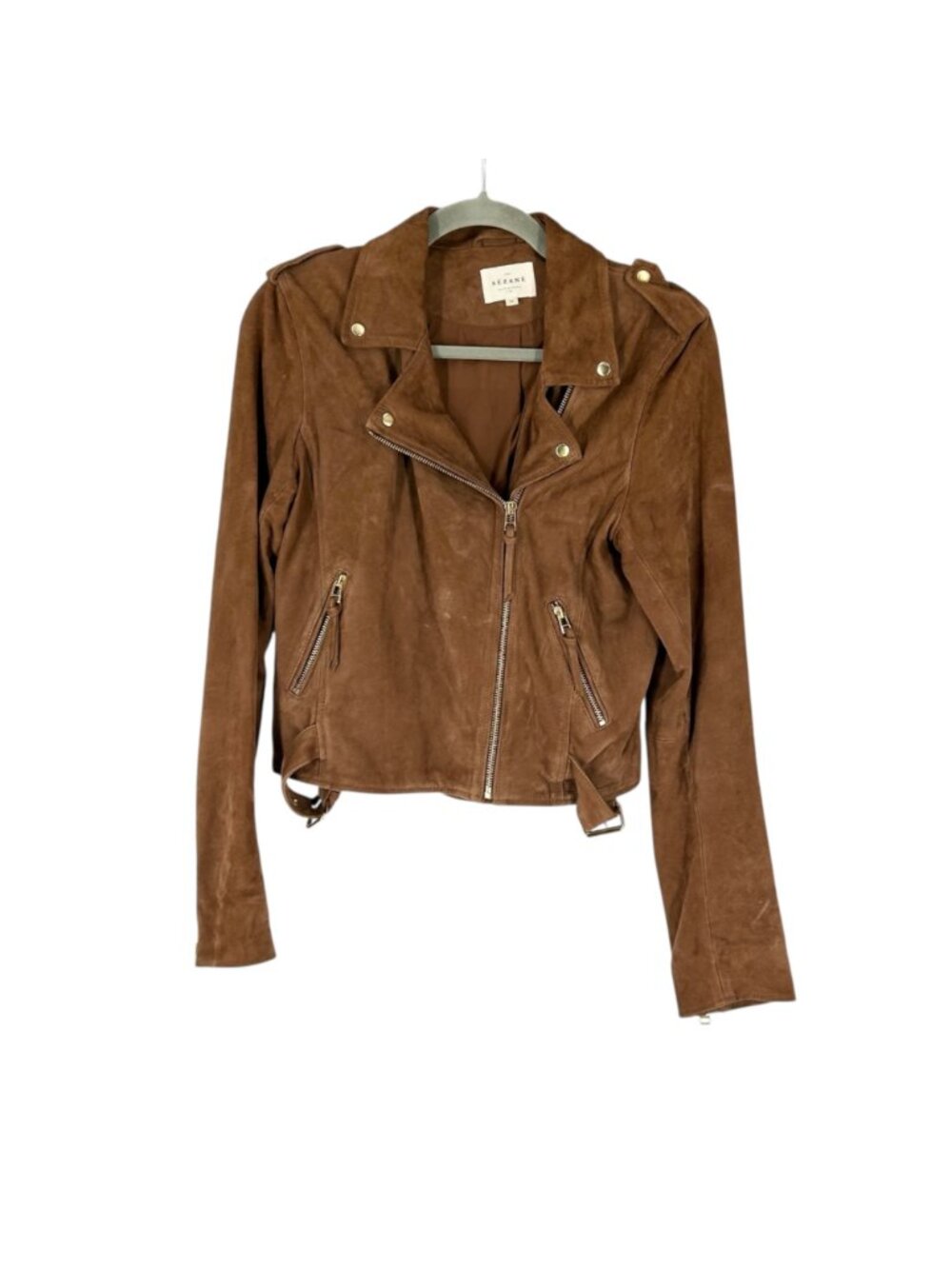 Sezane Zig Goat Leather Moto Jacket in Camel Suede - Picture 2 of 10